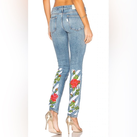 Off-White Denim - Off-White By Virgil Abloh Blue Denim Embroidered Skinny Jeans Size 27